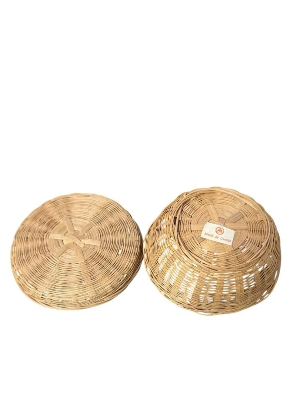 VTG Woven Wicker Rattan Basket with Lid 5 Inch x 2.25 Inch Storage Decorative